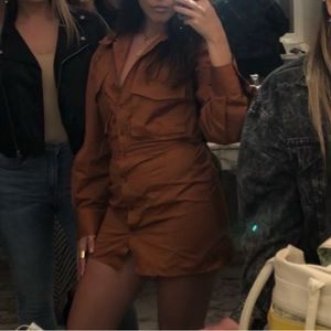 Zara Brunt Orange Button Up Long Sleeve Dress